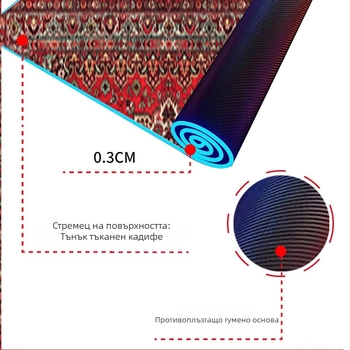 Игрова подложка за мишка от плат с персийски мотиви и дунхуански стенописи, RGB осветление, антихлъзгаща повърхност, USB хъб, подпора за китка