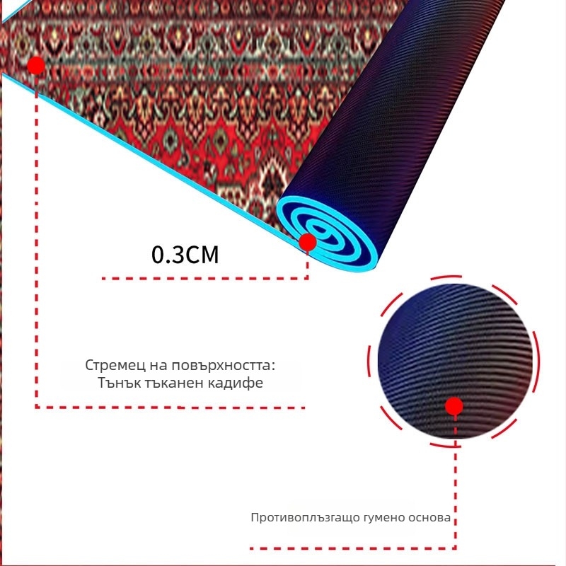 Игрова подложка за мишка от плат с персийски мотиви и дунхуански стенописи, RGB осветление, антихлъзгаща повърхност, USB хъб, подпора за китка