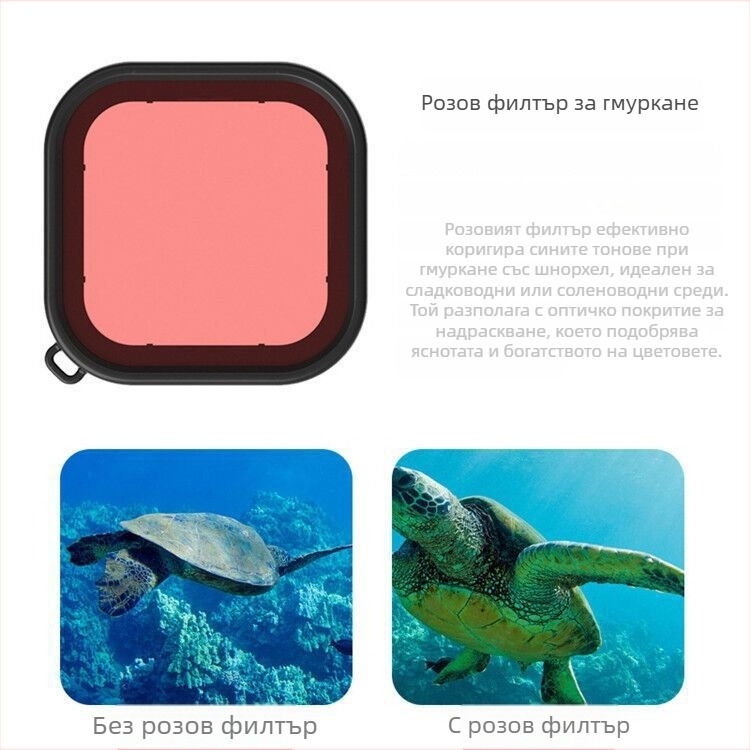 GoPro Hero8 филтър за водоустойчив корпус, пластмасова конструкция, за дълбоководолазно гмуркане, с печатно лого