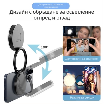 Мини светлина за снимане с магнитно закрепване за фотография и живи излъчвания (мощност ≤10W; напрежение 5V; светодиоди 126; тегло 225 г; ABS+PC+цинков сплав)