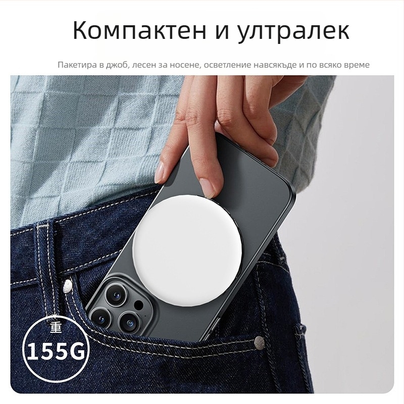 Мини светлина за снимане с магнитно закрепване за фотография и живи излъчвания (мощност ≤10W; напрежение 5V; светодиоди 126; тегло 225 г; ABS+PC+цинков сплав)