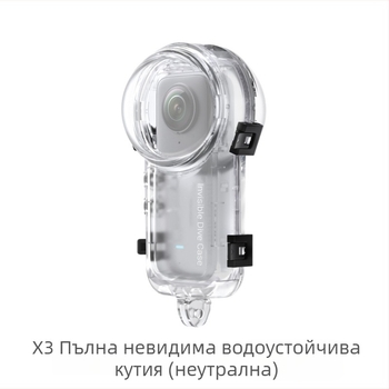 Insta360 X3 невидим водоустойчив корпус – модел OX3-FSK-AY; съвместим с Insta360 X3; Материал: PC + HD оптично стъкло; Без лого