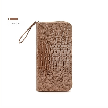 Дълъг дамски портфейл с дръжка за китка и карти слотове, PU материал, водоустойчив, ултралек, еднотонен дизайн