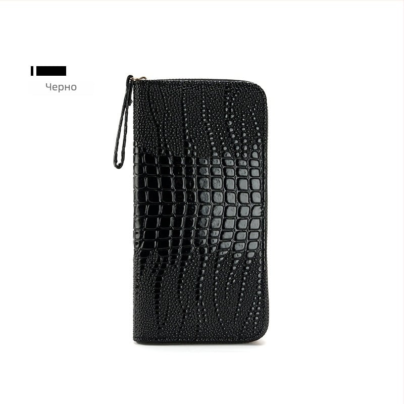 Дълъг дамски портфейл с дръжка за китка и карти слотове, PU материал, водоустойчив, ултралек, еднотонен дизайн