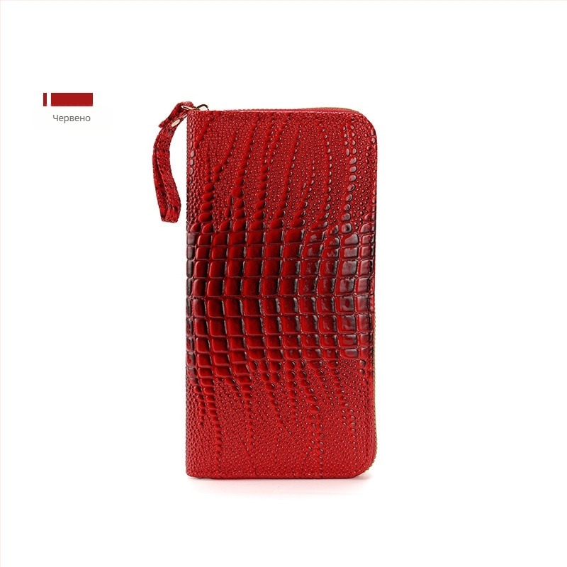 Дълъг дамски портфейл с дръжка за китка и карти слотове, PU материал, водоустойчив, ултралек, еднотонен дизайн