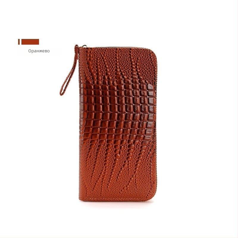 Дълъг дамски портфейл с дръжка за китка и карти слотове, PU материал, водоустойчив, ултралек, еднотонен дизайн