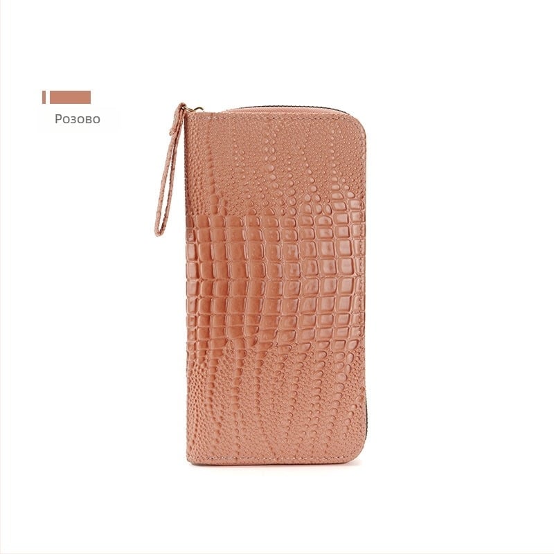 Дълъг дамски портфейл с дръжка за китка и карти слотове, PU материал, водоустойчив, ултралек, еднотонен дизайн