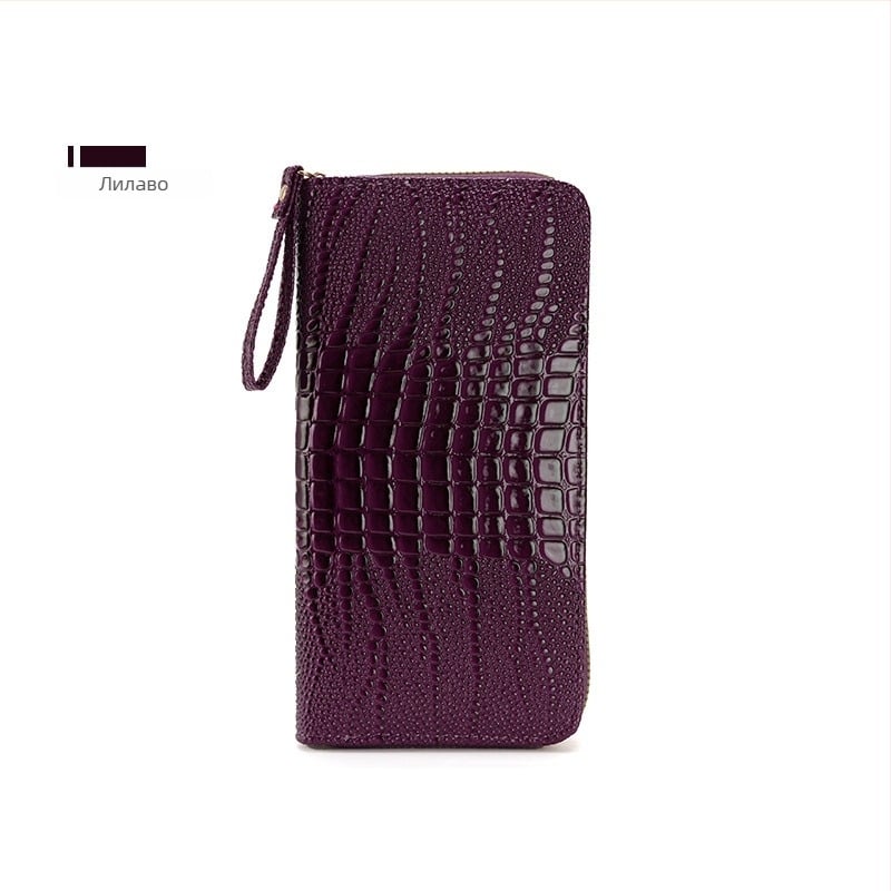 Дълъг дамски портфейл с дръжка за китка и карти слотове, PU материал, водоустойчив, ултралек, еднотонен дизайн