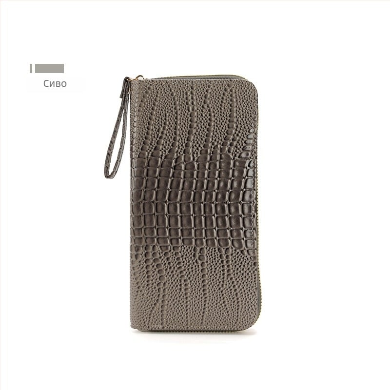 Дълъг дамски портфейл с дръжка за китка и карти слотове, PU материал, водоустойчив, ултралек, еднотонен дизайн