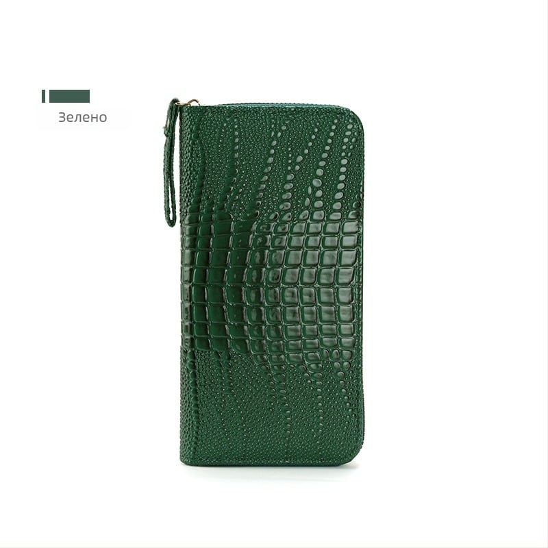 Дълъг дамски портфейл с дръжка за китка и карти слотове, PU материал, водоустойчив, ултралек, еднотонен дизайн