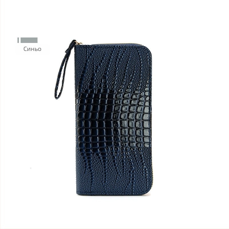 Дълъг дамски портфейл с дръжка за китка и карти слотове, PU материал, водоустойчив, ултралек, еднотонен дизайн