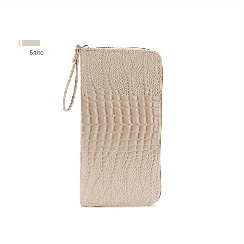 Дълъг дамски портфейл с дръжка за китка и карти слотове, PU материал, водоустойчив, ултралек, еднотонен дизайн