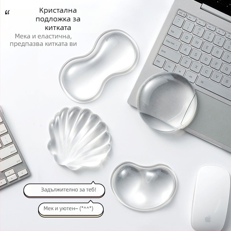 Прозрачна подложка за китката към мишката с дизайн на водна капка, нехлъзгаща се, естествен каучук, за офис и лаптоп