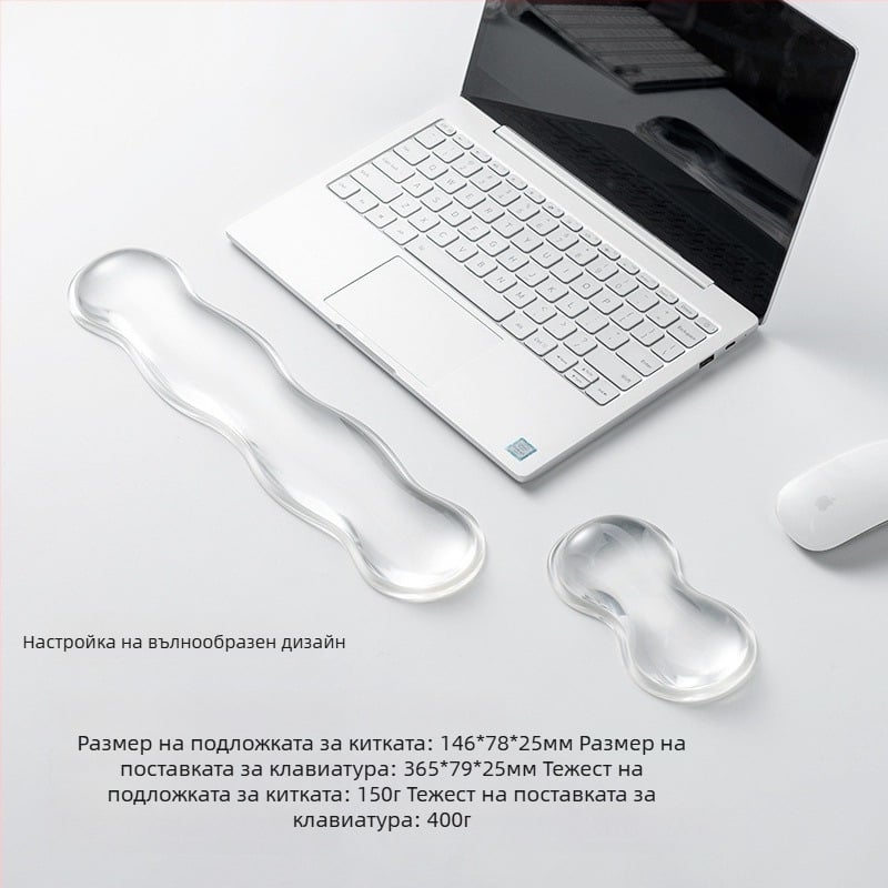 Прозрачна подложка за китката към мишката с дизайн на водна капка, нехлъзгаща се, естествен каучук, за офис и лаптоп