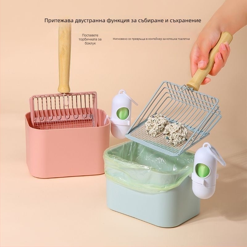 Лопатка за котешка тоалетна и кофа за отпадъци – пластмасова, 2-в-1 дизайн, не е внесено, без подарък