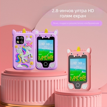 Детски образователен смартфон с HD камера, сензорен екран, поддръжка на TF карта, ABS+силиконов корпус, 40MP+ сенсор за изображения