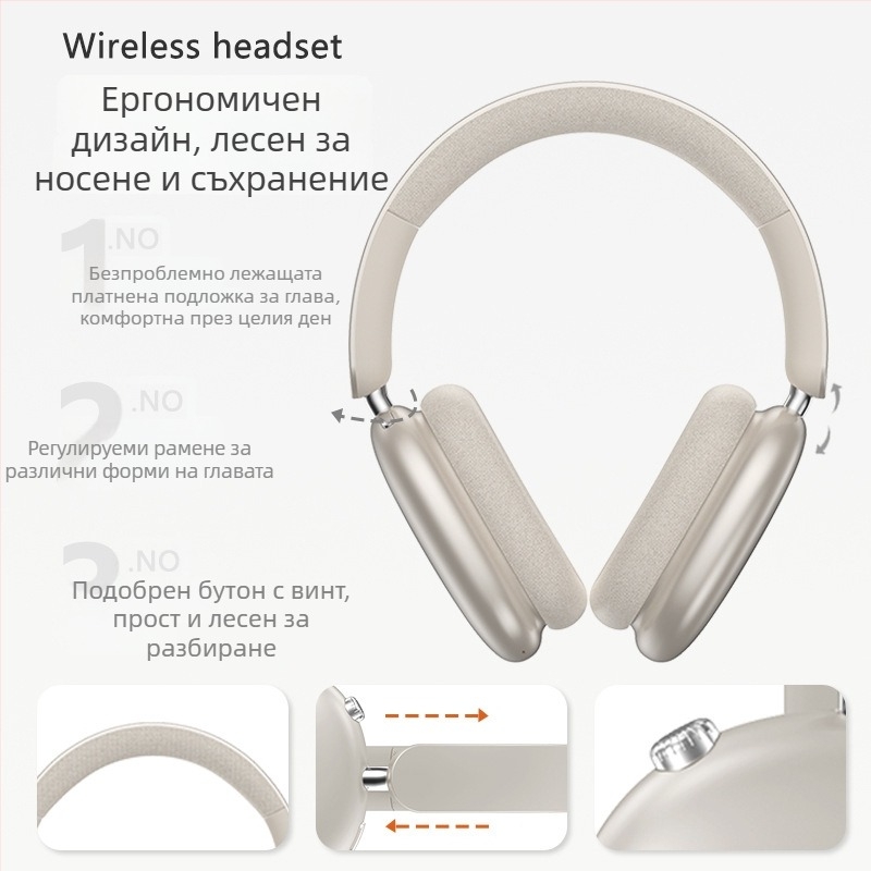 P859 Активни шумопотискащи безжични слушалки, 40 мм драйвери, 400mAh батерия, честотен диапазон 20–20kHz