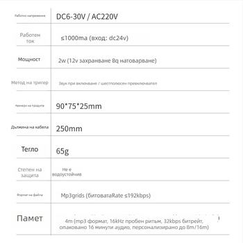 Мултиканален гласов оповестител за контрол на достъп, MP3 плеър със говорител, модел YX9075, DC6-30V, 3W