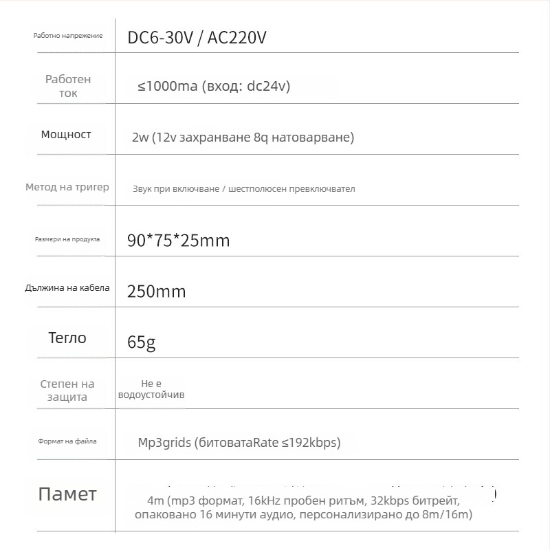 Мултиканален гласов оповестител за контрол на достъп, MP3 плеър със говорител, модел YX9075, DC6-30V, 3W