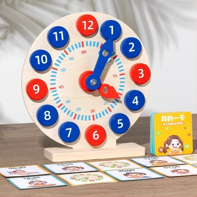 Дървен обучителен часовник за деца на възраст 4–6 години, DIY-приятелски, неелектрически, ръчно обучение на времето