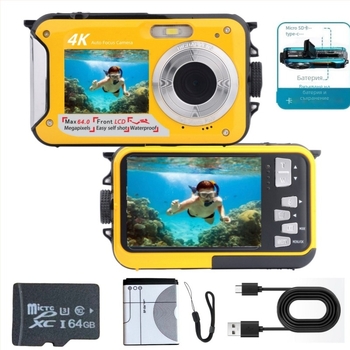 Подводна 4K камера с 64MP автофокус и двоен селфи екран