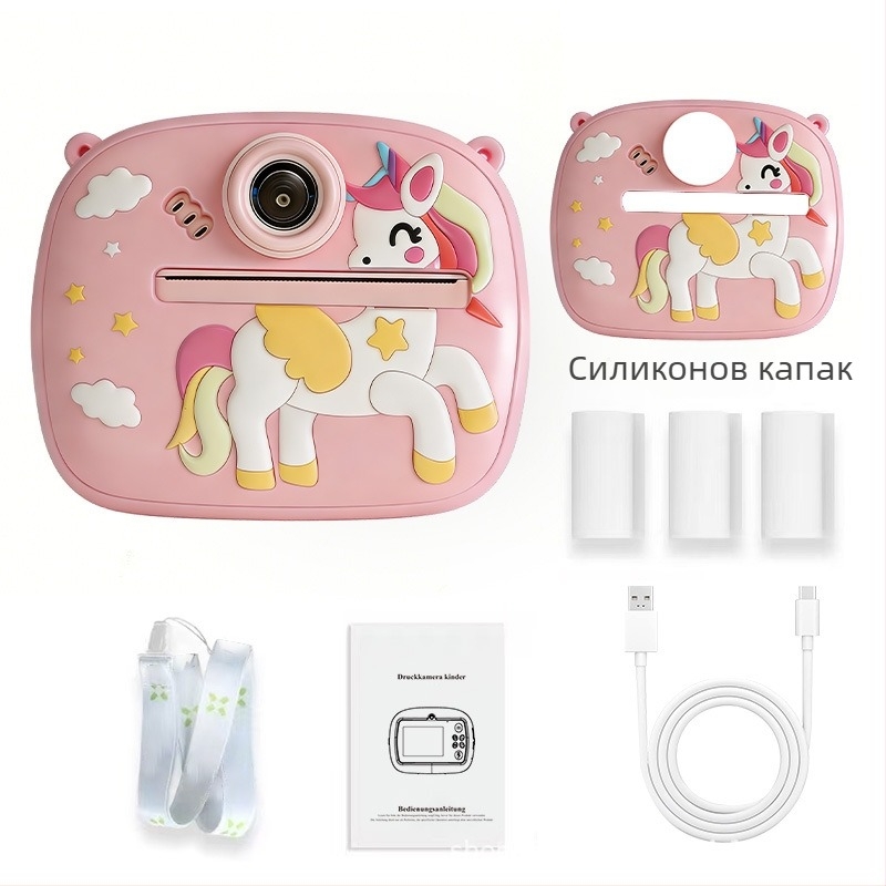 Happy shopping P061 Полароид камера за принтиране за деца, цифрова играчка с 2.4-инчов LCD, Micro SD карта и 1200mAh батерия