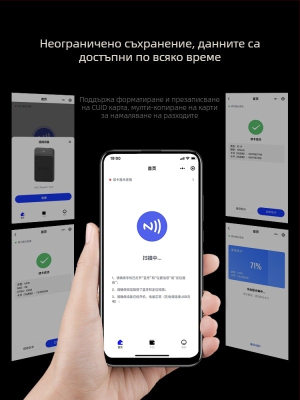NFC четец и писател с Bluetooth за контрол на достъп, клониране на карти и карти за асансьор — модел NFC Tool Max, марка Zonsin/Zhongxin