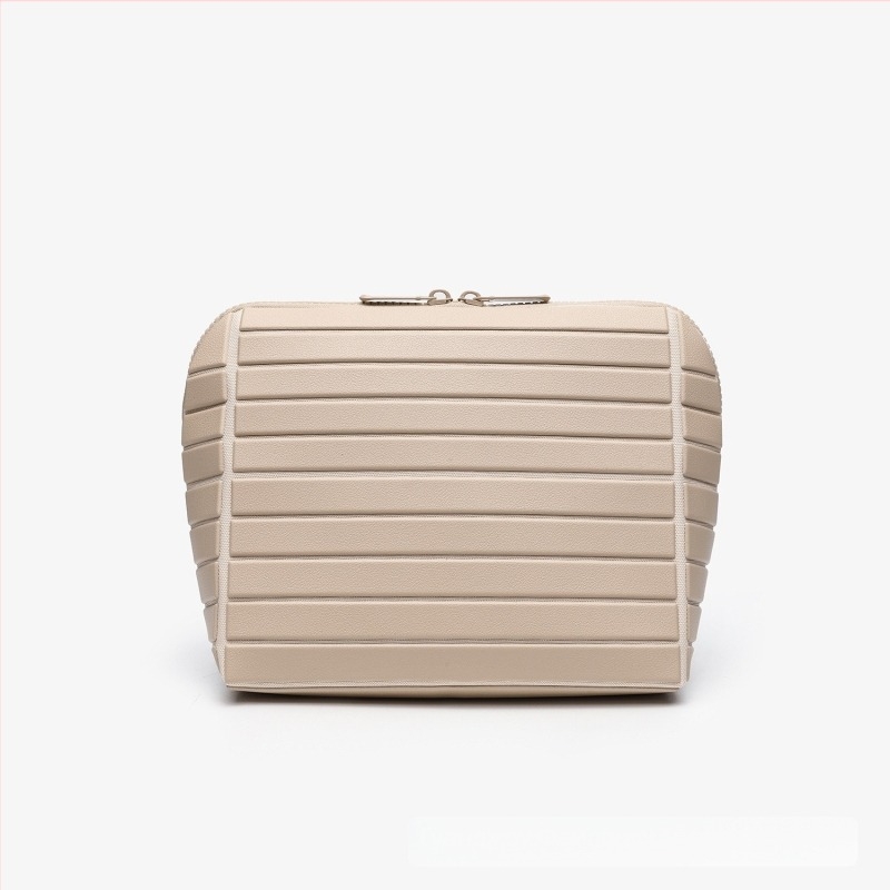 Козметична чанта с геометричен ромбов модел и райета, PVC материал, голям капацитет с разделители, цип, полиестерна подплата, преносима за жени