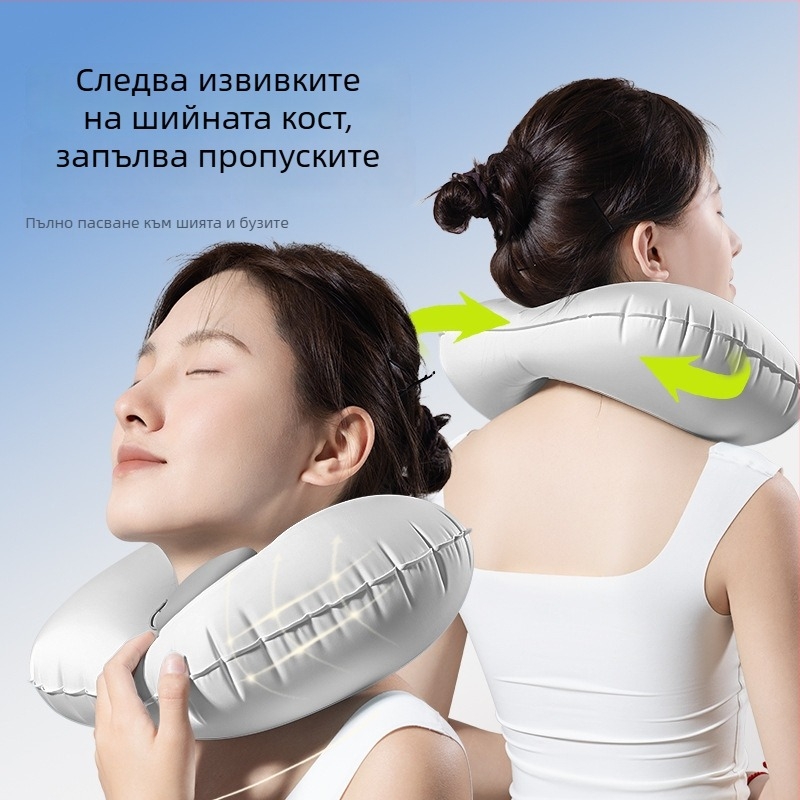 U-образна надуваща възглавничка за шия, Pillow summer, пълнител въздух, Ice Silk тъкан, бизнес стил