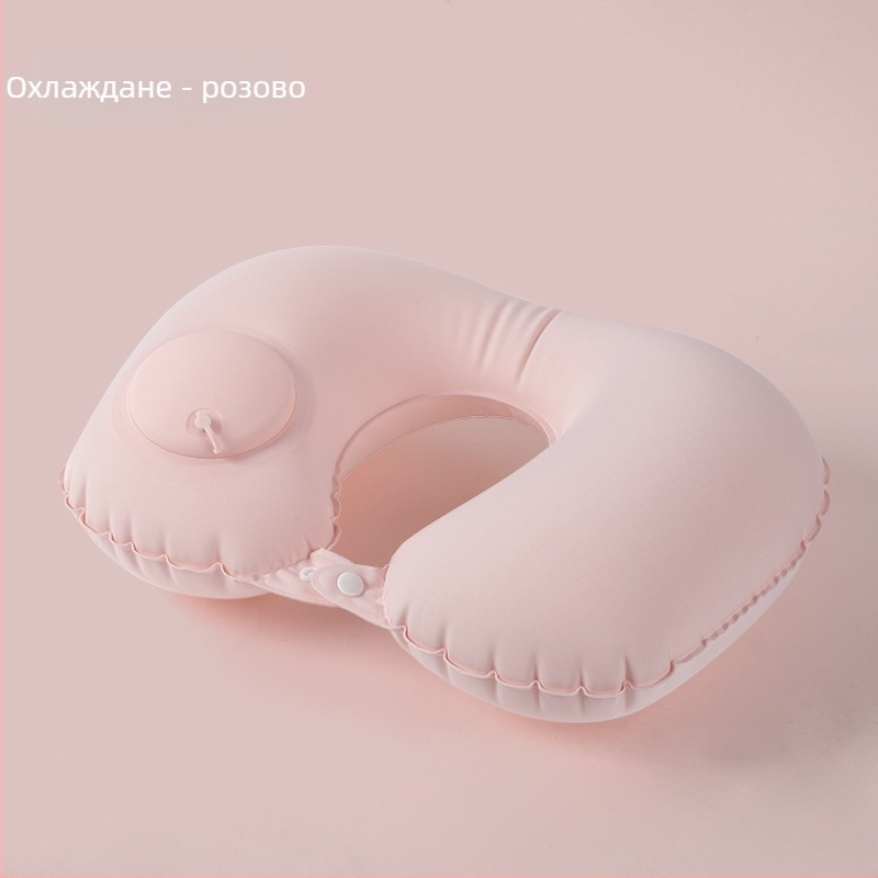 U-образна надуваща възглавничка за шия, Pillow summer, пълнител въздух, Ice Silk тъкан, бизнес стил