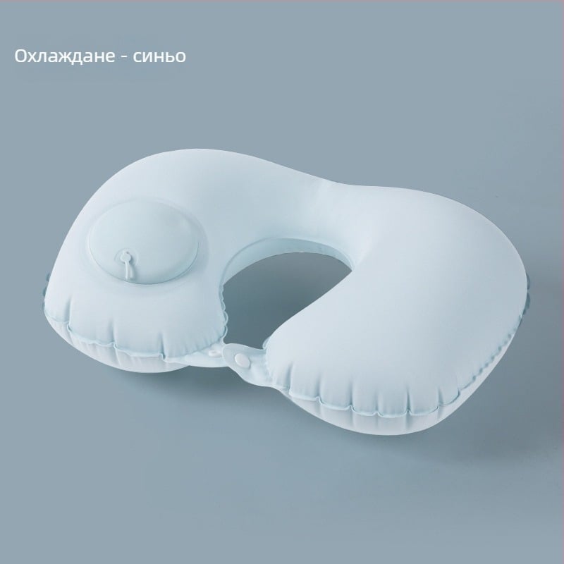 U-образна надуваща възглавничка за шия, Pillow summer, пълнител въздух, Ice Silk тъкан, бизнес стил