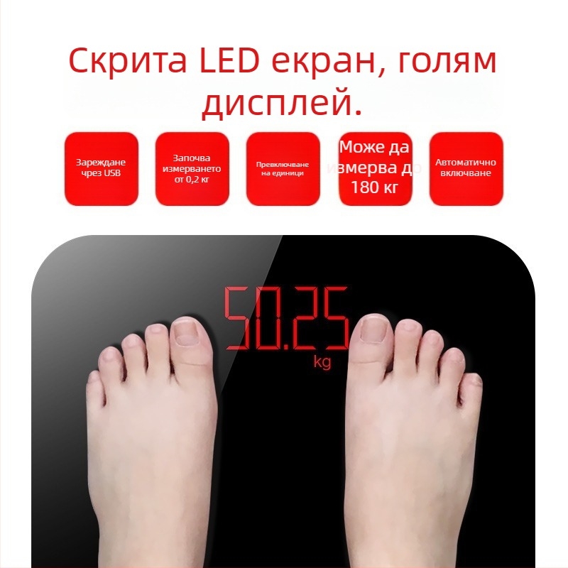 Везна за тяло Meien USB зареждане – прецизно измерване на тегло, мазнини, калории и влажност до 150 кг