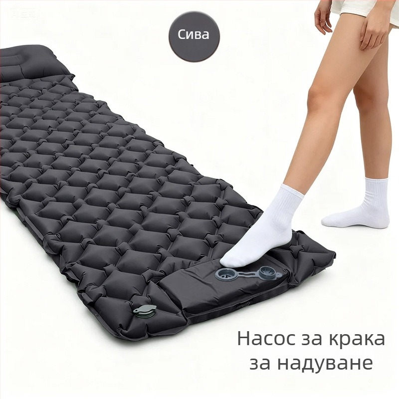 Портативна къмпинг подложка със възглавница и ръчна помпа, 40D Nylon TPU; за 1–2 човека; тегло 600 g; надуване: ръчна помпа