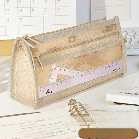 Несесер за моливи с двойна мрежеста прозрачност за изпити | Pengyi SCWSBD, Материал: Друг, Стил: Прост, Пол: Универсален