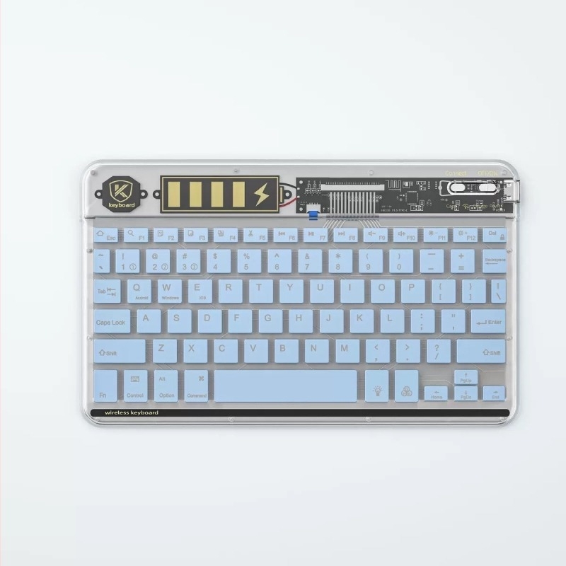 TM030 Прозрачна клавиатура с три режима Bluetooth, Type-C зареждане, RGB подсветка, тегло 232 g, ергономичен дизайн, преносима и тънка