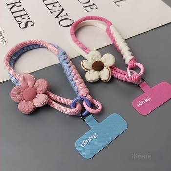 Чанта за телефон с каишка за китка — модел Dopamine цвете, тъкана, пластмасов материал, женски стил