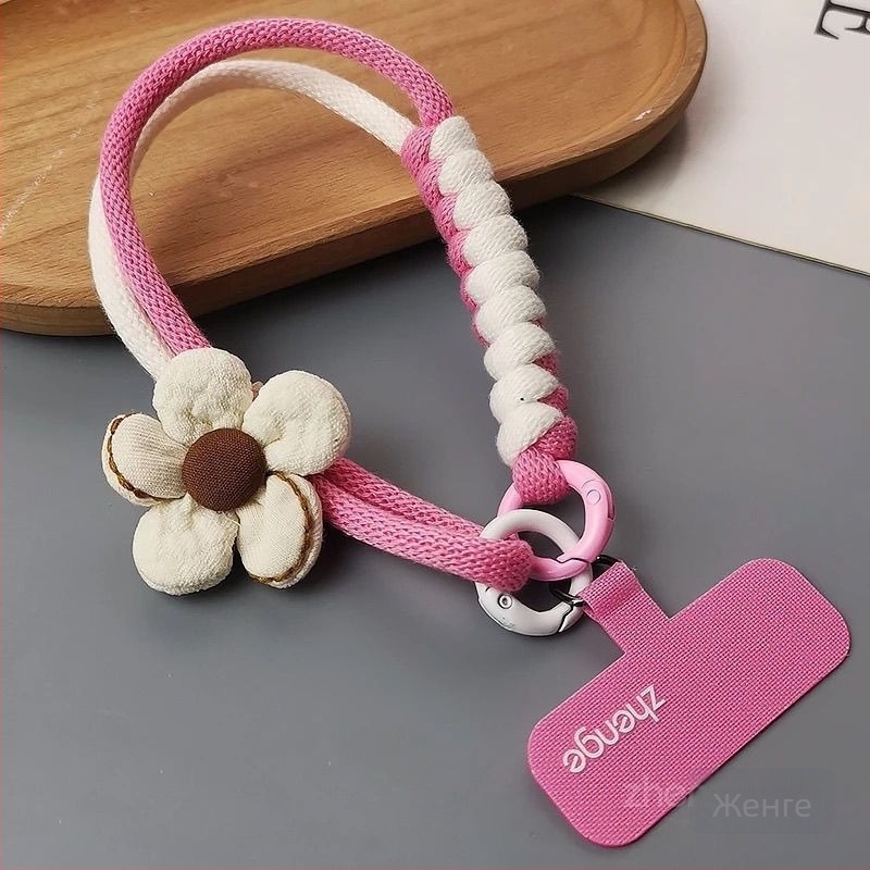 Чанта за телефон с каишка за китка — модел Dopamine цвете, тъкана, пластмасов материал, женски стил