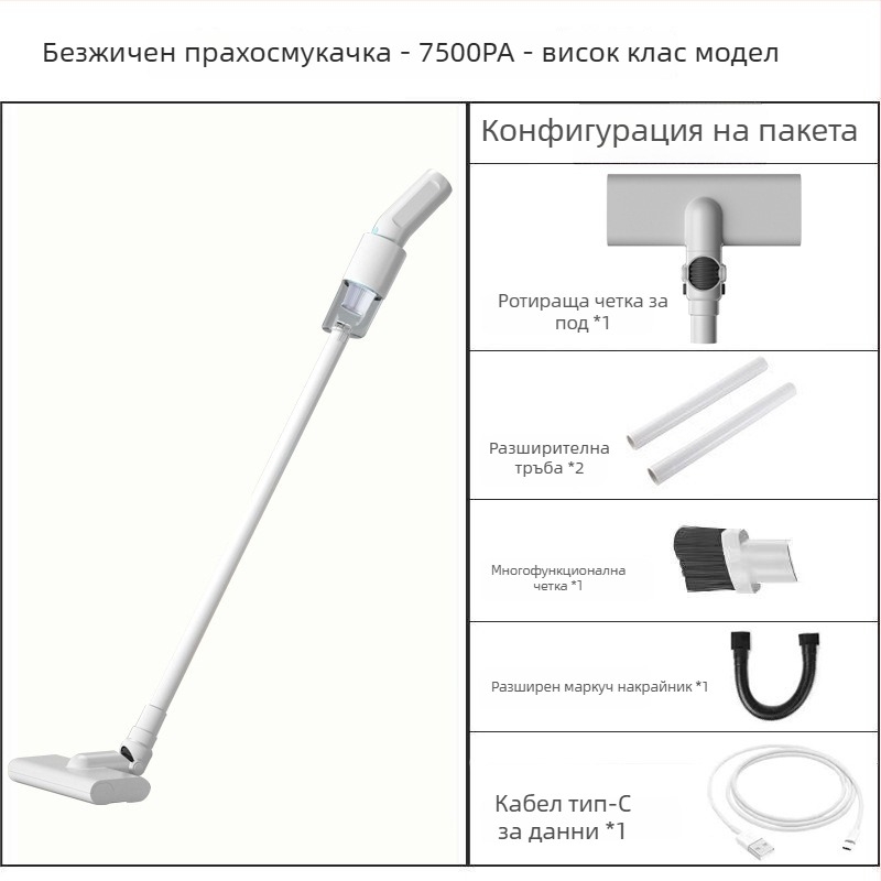 Безжична автомобилна прахосмукачка, ръчна с плоска дюза, 80 W, вградена батерия 2000–2500 mAh, напрежение ≤36 V, всмукване под 10 kPa