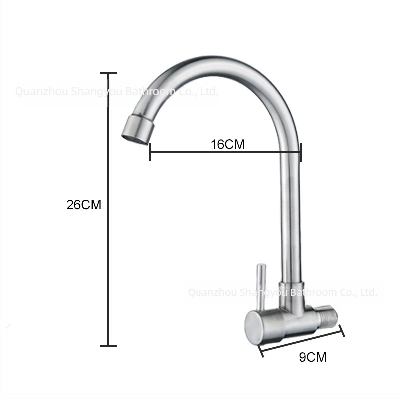 Кухненски смесител от неръждаема стомана, стенно монтиран, едноръчен кран за студена вода, с керамичен картридж, модел 1308