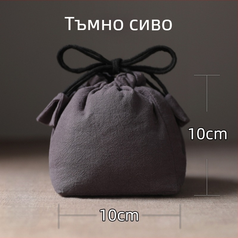 Ериа пътуваща чанта за чайник и чаши — памучна торба с връзки, стил Нов Китай, отпечатано лого