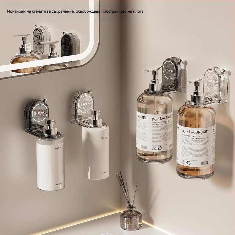 Стенно държач за душ гел с вакуумна чашка, едноетажен баня-органайзер за шампоан, дезинфектант и сапун за ръце — без пробиване, до 1 кг, повърхност със спрей-пластмасово покритие