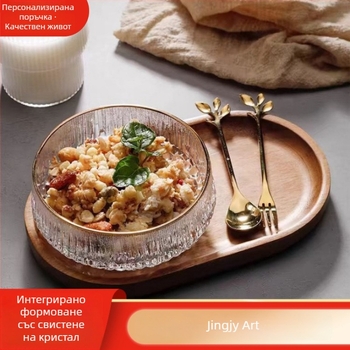 Стъклена десертна купа, несиметрична форма, ръчно изрисувана повърхност, японски стил, подходяща за плодови салати и желета