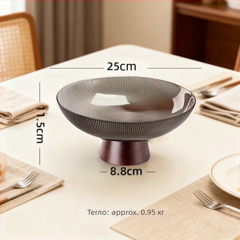 Стъклена чиния за плодове в скандинавски стил за хол и масичка за чай, висока поставка за плодове и съхранение, първокласен продукт (лято 2021)