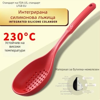 Готварска лъжица от хранителен силикон – висока температура, нехлъзгаща се, антиизгаряне; дръжка силиконова; вградени: найлон