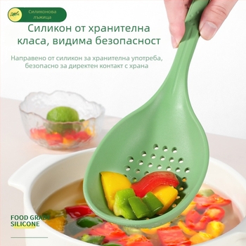 Готварска лъжица от хранителен силикон – висока температура, нехлъзгаща се, антиизгаряне; дръжка силиконова; вградени: найлон