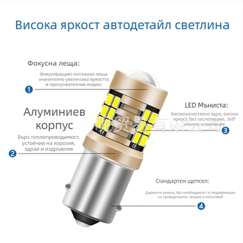 Автомобилна LED спирачна светлина за 1156/1157/3156/3157/7440/7443 - 12-24V, 1000 lm, 30 000 ч, 3.6 W, алуминиев корпус