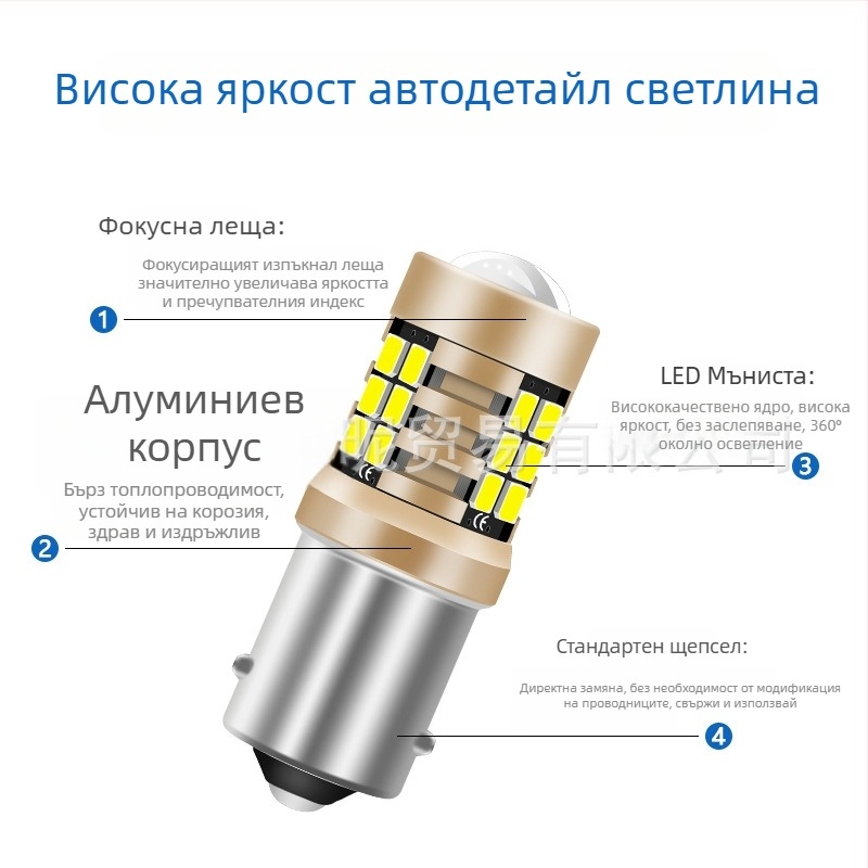 Автомобилна LED спирачна светлина за 1156/1157/3156/3157/7440/7443 - 12-24V, 1000 lm, 30 000 ч, 3.6 W, алуминиев корпус