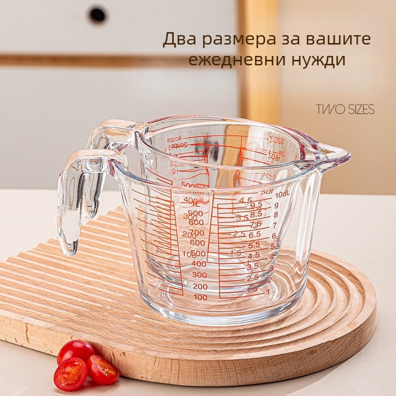 Стъклена измервателна чаша за мляко, подходяща за микровълнова, с градуировка, дебели стени, голям капацитет, модерен минималистичен стил