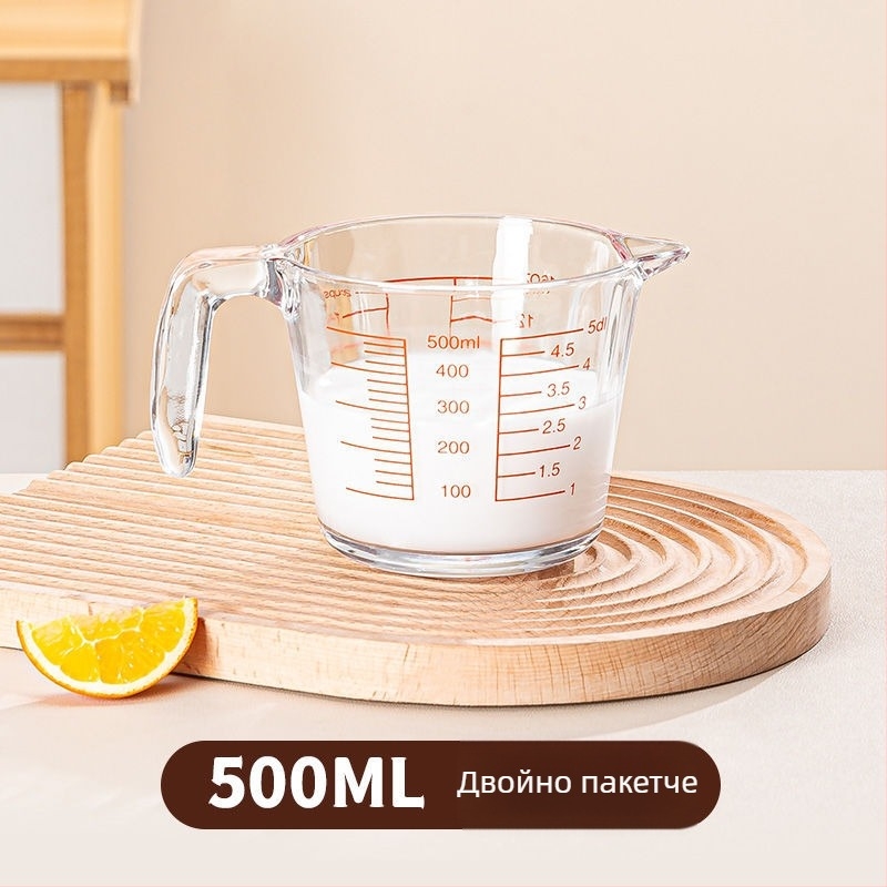 Стъклена измервателна чаша за мляко, подходяща за микровълнова, с градуировка, дебели стени, голям капацитет, модерен минималистичен стил