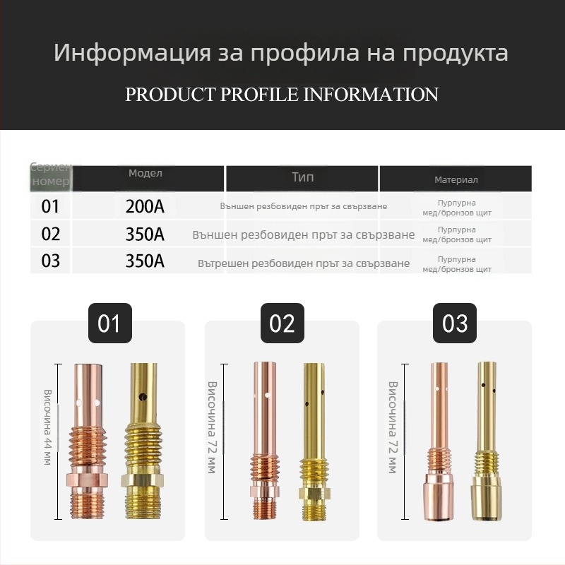 MIG заваръчен пистолет – свързващ прът, газово защитено заваряване, медно-латунна конструкция, 500A, 1,2 мм диаметър на сърцевината